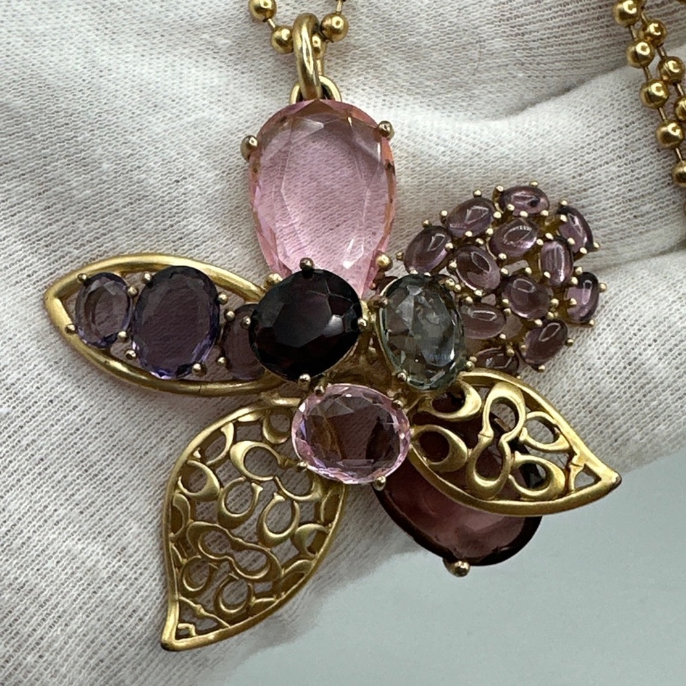 Vintage Rare Coach flower rhinestones necklace #449 - Picture 5 of 6